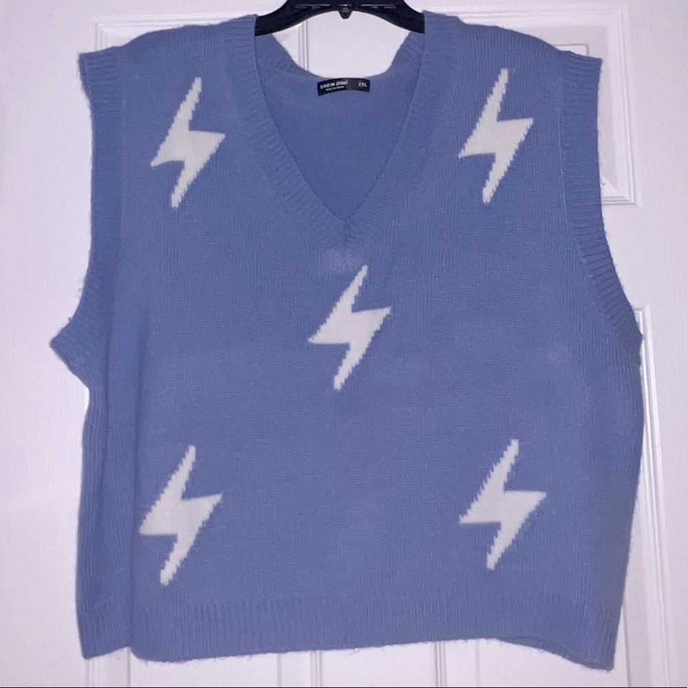 Baby Blue Sweater Vest with Lightning Bolt Design